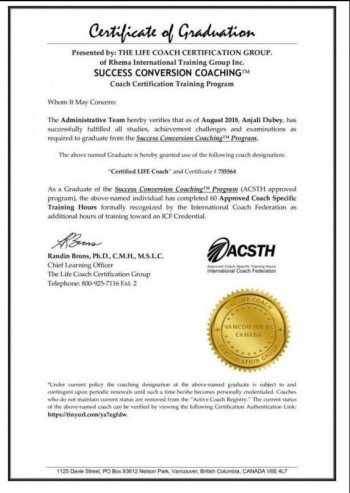 Certificate of Graduation in Life Coach